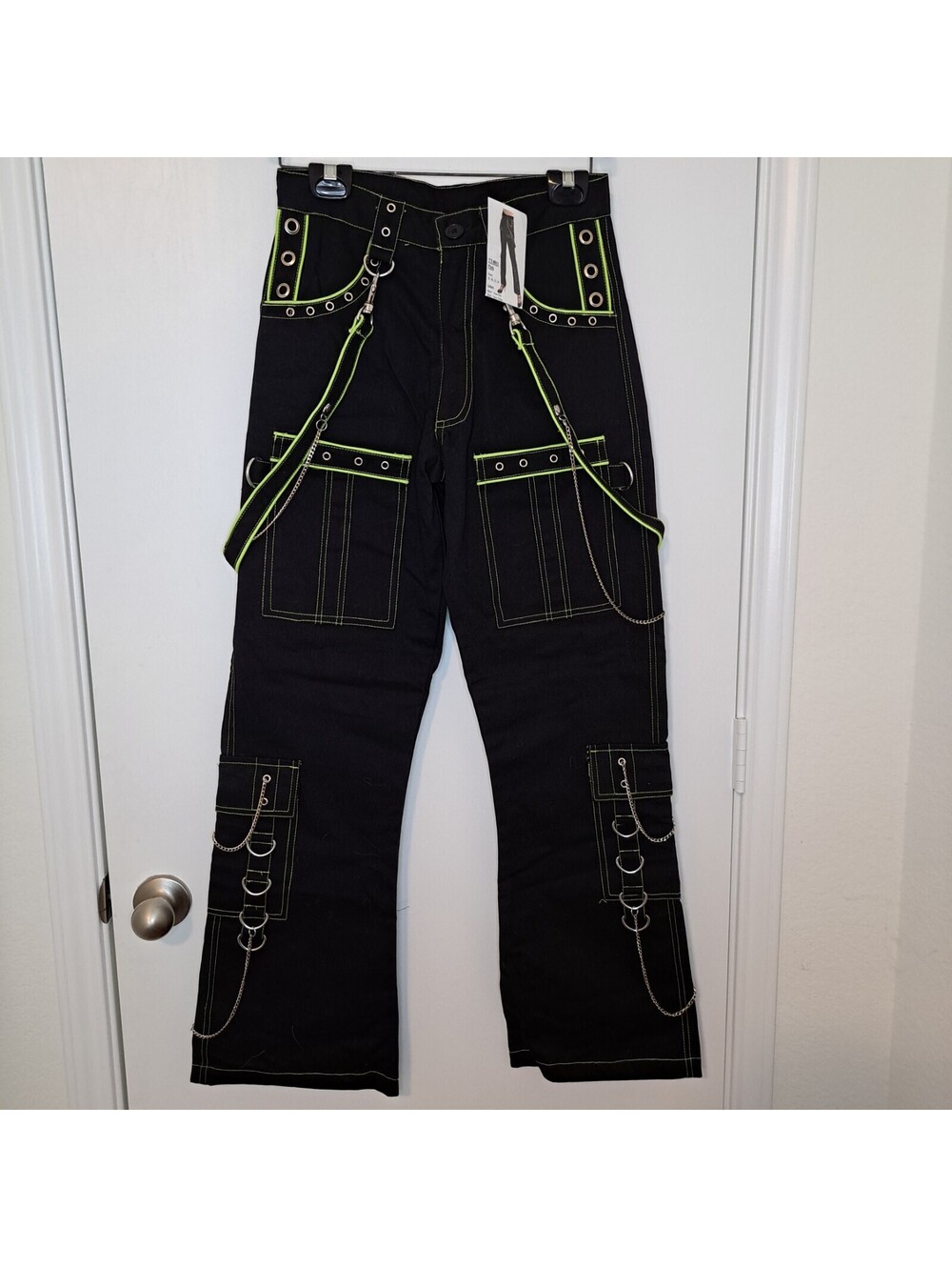 Dead Threads Womens Bondage Strap Pants Size 28 Neon Green Small Chains